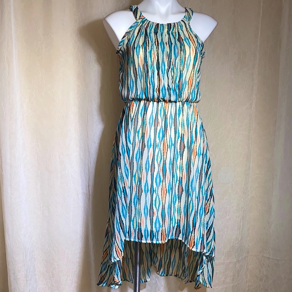Summer Dress woman’s very pretty asymmetrical multi colored print size S